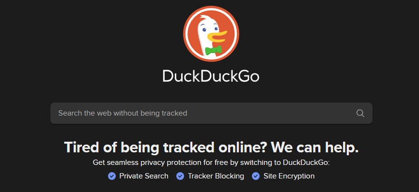 Homepage of DuckDuckGo